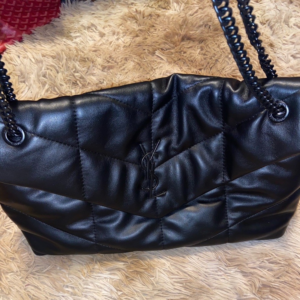 Black leather YSL puffer shoulder bag
